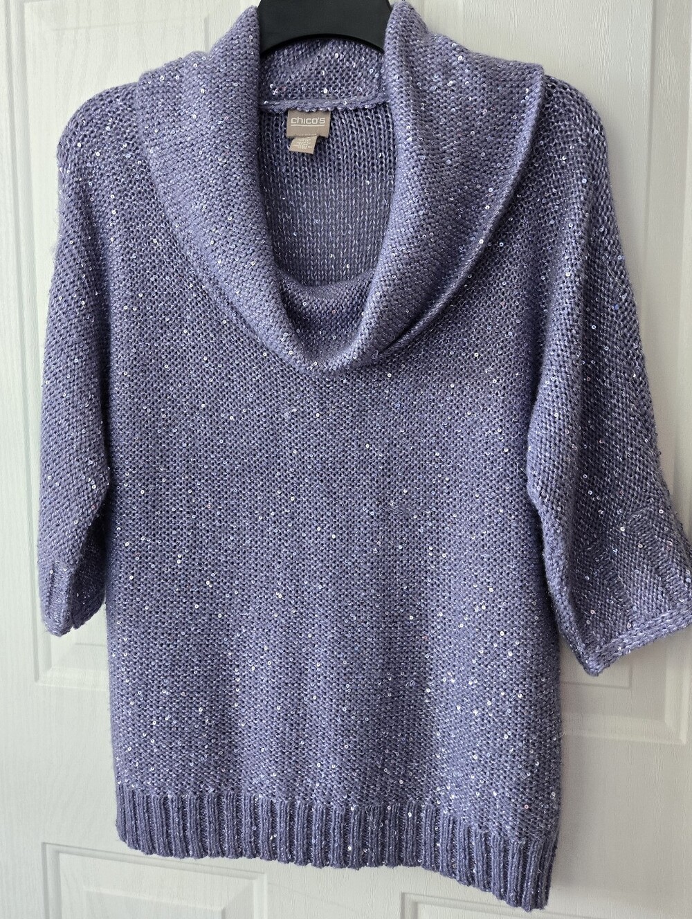 Chico's 0 Grunge Glam Grunge Lavender Sequin Cowl Knit Sweater Romance Holidays